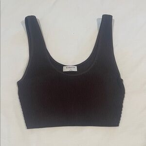 Babaton Brown Ribbed Crop Top